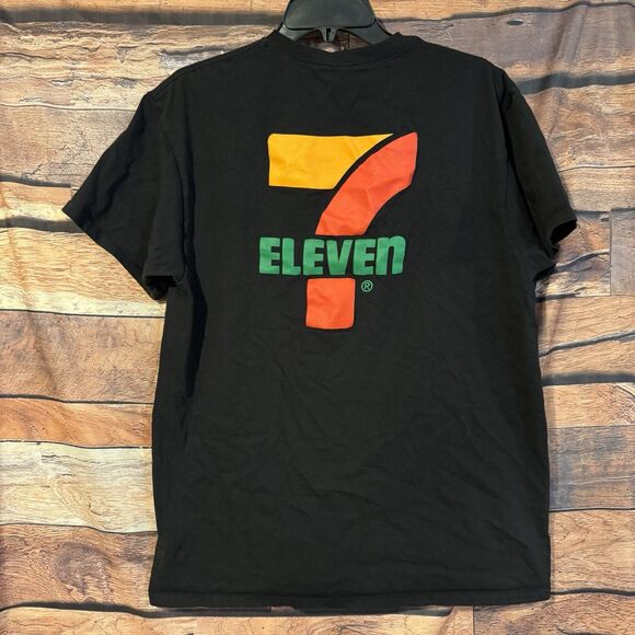 7-Eleven Classic Logo T-Shirt L Black Double Sided Tee Slurpee Fan Collectible - Picture 1 of 7